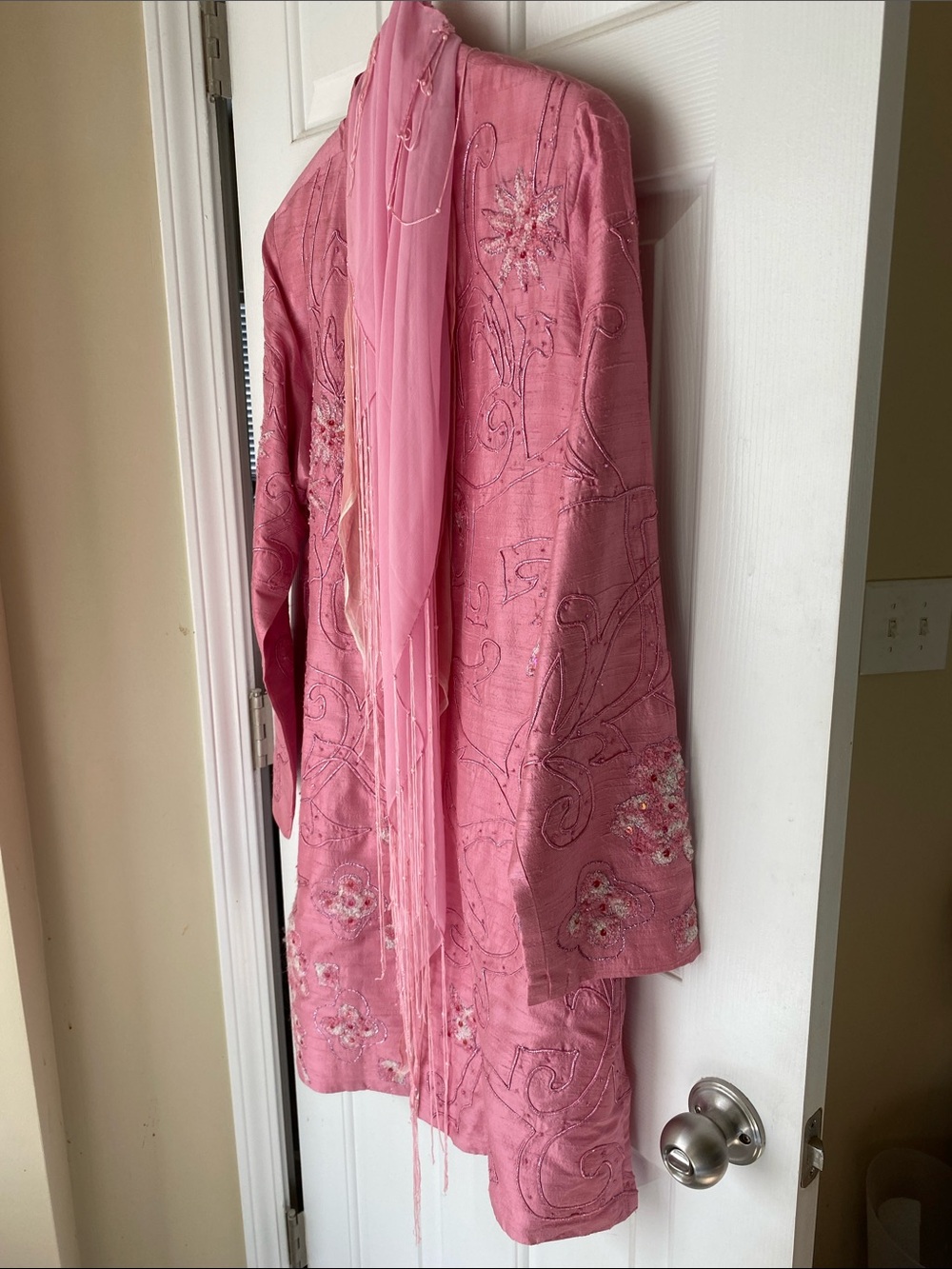 Silk blazer and two chiffon scarves. Embroidered beaded pockets GORGEOUS!